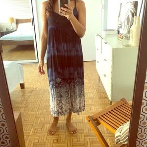 Midi strap navy tie dye dress